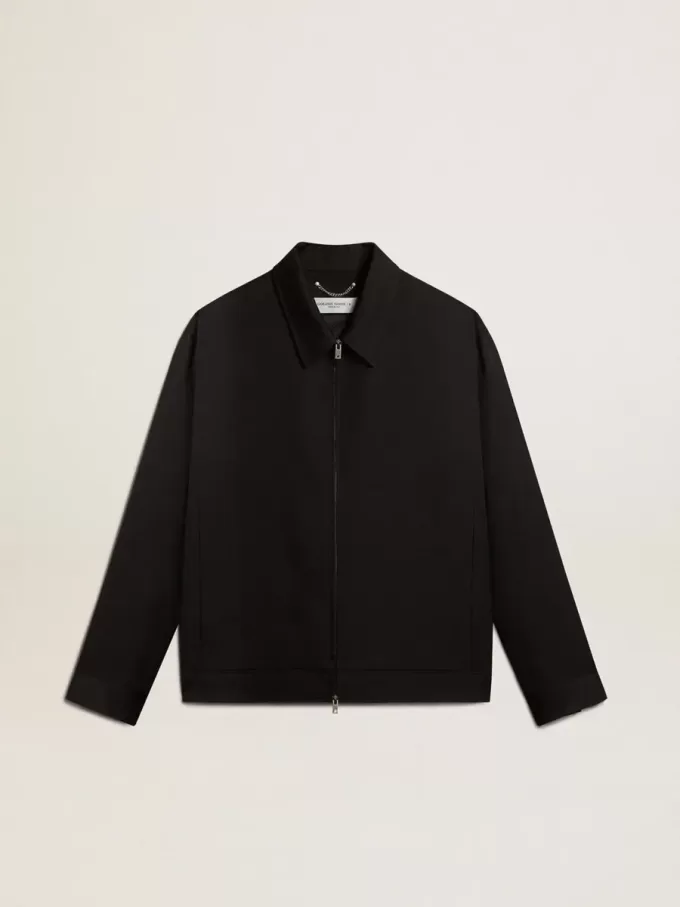 Giacca da uomo con zip in gabardine di lana nera