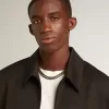 Giacca da uomo con zip in gabardine di lana nera