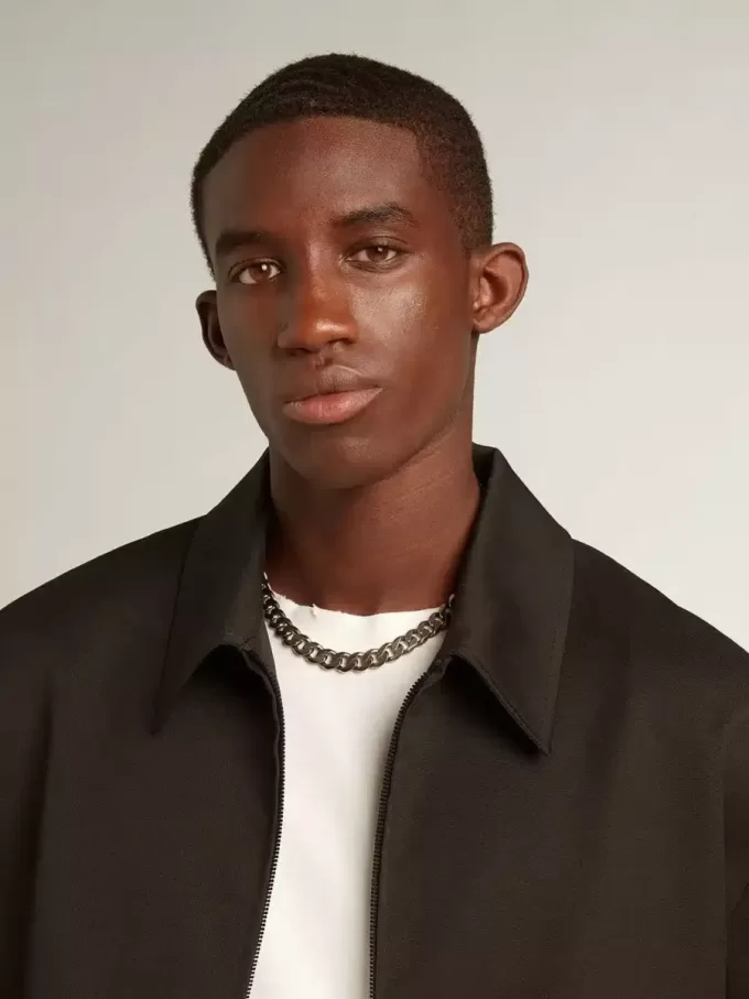 Giacca da uomo con zip in gabardine di lana nera