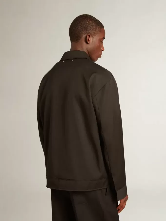 Giacca da uomo con zip in gabardine di lana nera