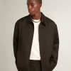 Giacca da uomo con zip in gabardine di lana nera