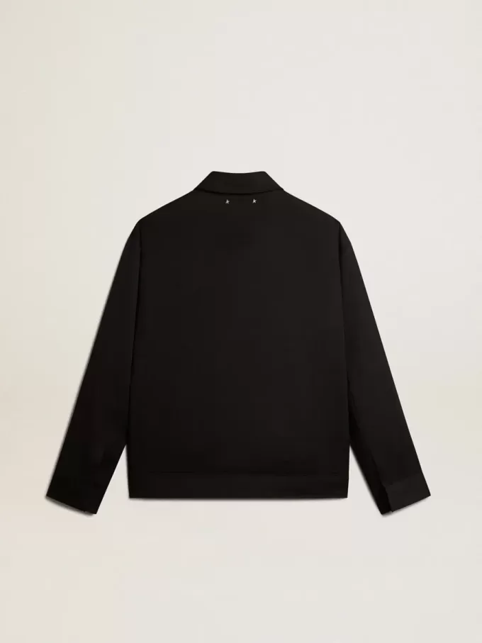 Giacca da uomo con zip in gabardine di lana nera