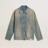 Giacca da uomo in denim effetto consumato con zip Giacca da uomo in denim effetto consumato con zip