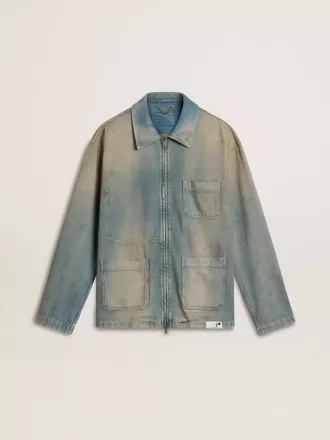 Giacca da uomo in denim effetto consumato con zip