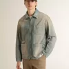 Giacca da uomo in denim effetto consumato con zip Giacca da uomo in denim effetto consumato con zip