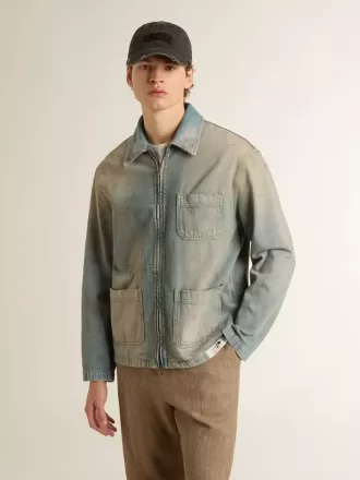 Giacca da uomo in denim effetto consumato con zip