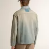 Giacca da uomo in denim effetto consumato con zip Giacca da uomo in denim effetto consumato con zip