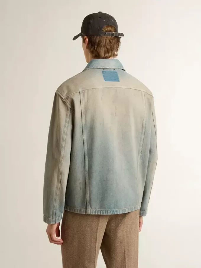 Giacca da uomo in denim effetto consumato con zip Giacca da uomo in denim effetto consumato con zip