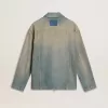 Giacca da uomo in denim effetto consumato con zip Giacca da uomo in denim effetto consumato con zip