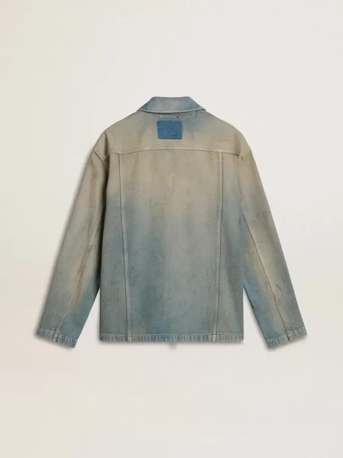 Giacca da uomo in denim effetto consumato con zip Giacca da uomo in denim effetto consumato con zip
