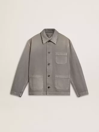 Giacca da uomo in denim grigio con borchie