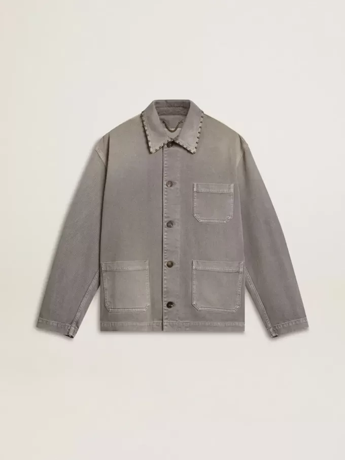 Giacca da uomo in denim grigio con borchie