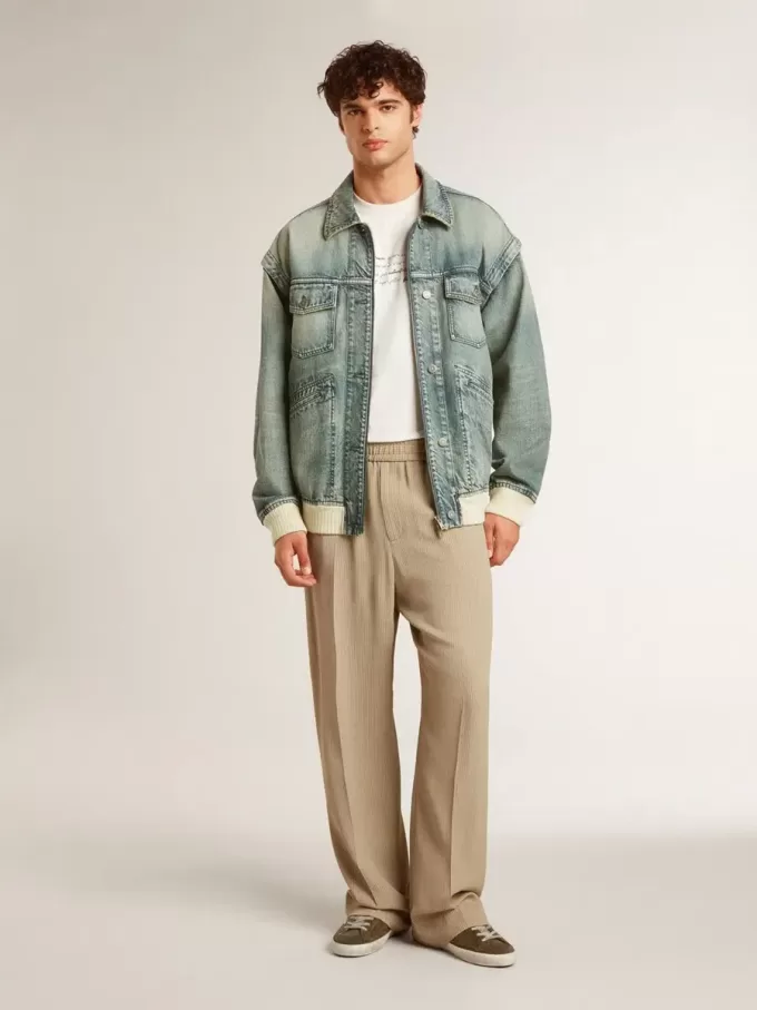 Giacca da uomo in denim lavato con bordi in misto lana Giacca da uomo in denim lavato con bordi in misto lana