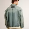 Giacca da uomo in denim lavato con bordi in misto lana Giacca da uomo in denim lavato con bordi in misto lana