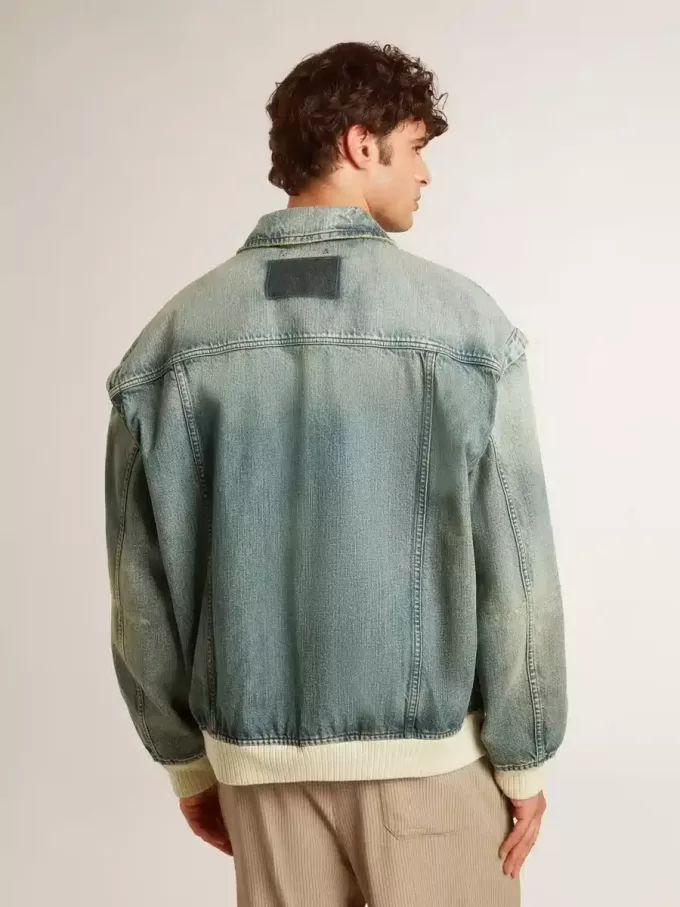 Giacca da uomo in denim lavato con bordi in misto lana Giacca da uomo in denim lavato con bordi in misto lana