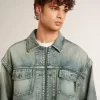 Giacca da uomo in denim lavato con bordi in misto lana Giacca da uomo in denim lavato con bordi in misto lana