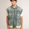 Giacca da uomo in denim lavato con bordi in misto lana Giacca da uomo in denim lavato con bordi in misto lana