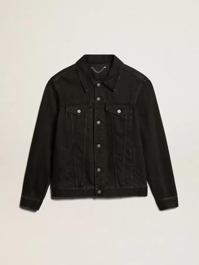 Giacca da uomo in denim nero monolavaggio Giacca da uomo in denim nero monolavaggio