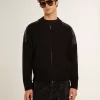 Giacca da uomo in lana merino nera con toppe in pelle Giacca da uomo in lana merino nera con toppe in pelle