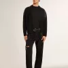 Giacca da uomo in lana merino nera con toppe in pelle Giacca da uomo in lana merino nera con toppe in pelle