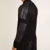 Giacca da uomo in lana merino nera con toppe in pelle Giacca da uomo in lana merino nera con toppe in pelle