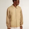 Giacca da uomo in pelle nabuk color travertino con maniche e retro in misto lana Giacca da uomo in pelle nabuk color travertino con maniche e retro in misto lana