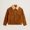 Giacca da uomo in pelle scamosciata color tabacco con collo in shearling