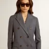 Giacca doppiopetto da donna in azzurro