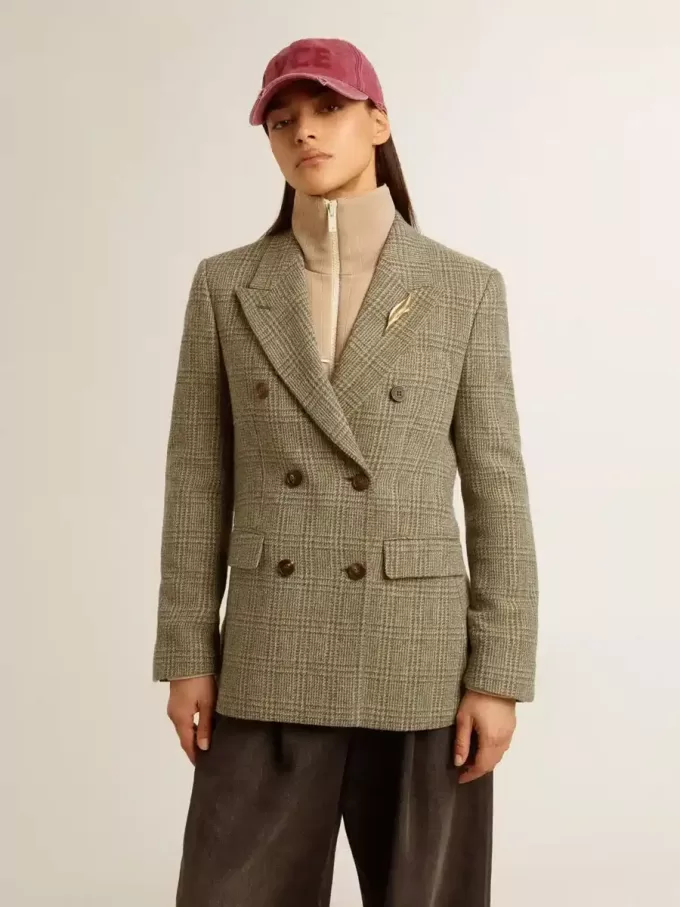 Giacca doppiopetto da donna in lana Shetland