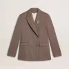 Giacca doppiopetto da donna in misto lana beige a zig zag Giacca doppiopetto da donna in misto lana beige a zig zag