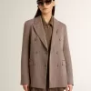 Giacca doppiopetto da donna in misto lana beige a zig zag Giacca doppiopetto da donna in misto lana beige a zig zag