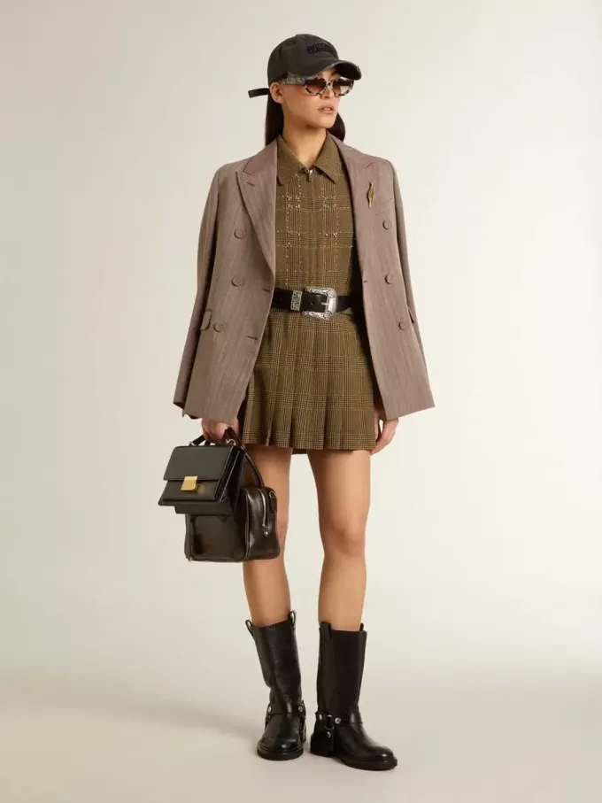 Giacca doppiopetto da donna in misto lana beige a zig zag Giacca doppiopetto da donna in misto lana beige a zig zag