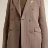 Giacca doppiopetto da donna in misto lana beige a zig zag Giacca doppiopetto da donna in misto lana beige a zig zag