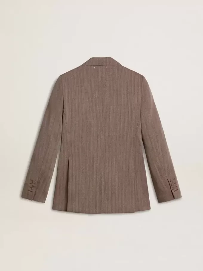 Giacca doppiopetto da donna in misto lana beige a zig zag Giacca doppiopetto da donna in misto lana beige a zig zag