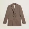 Giacca doppiopetto da uomo in misto lana beige a zig zag Giacca doppiopetto da uomo in misto lana beige a zig zag