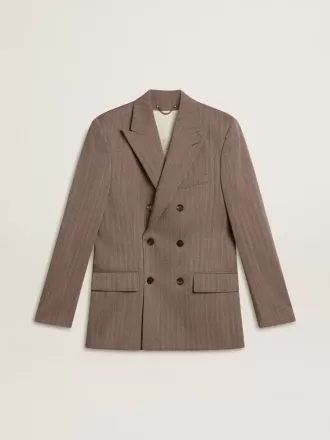 Giacca doppiopetto da uomo in misto lana beige a zig zag