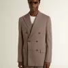 Giacca doppiopetto da uomo in misto lana beige a zig zag Giacca doppiopetto da uomo in misto lana beige a zig zag