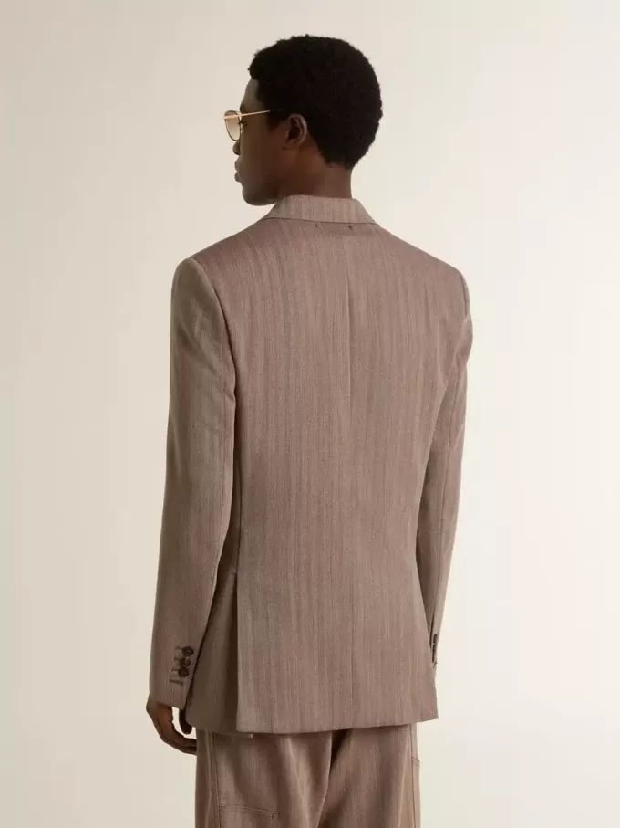 Giacca doppiopetto da uomo in misto lana beige a zig zag Giacca doppiopetto da uomo in misto lana beige a zig zag