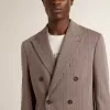 Giacca doppiopetto da uomo in misto lana beige a zig zag Giacca doppiopetto da uomo in misto lana beige a zig zag