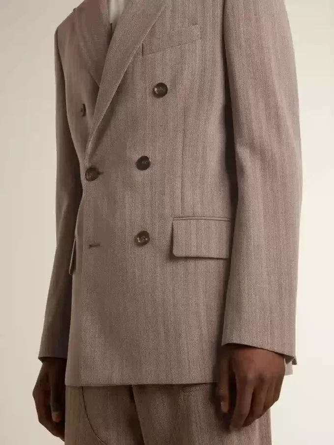 Giacca doppiopetto da uomo in misto lana beige a zig zag Giacca doppiopetto da uomo in misto lana beige a zig zag
