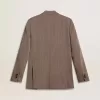 Giacca doppiopetto da uomo in misto lana beige a zig zag Giacca doppiopetto da uomo in misto lana beige a zig zag