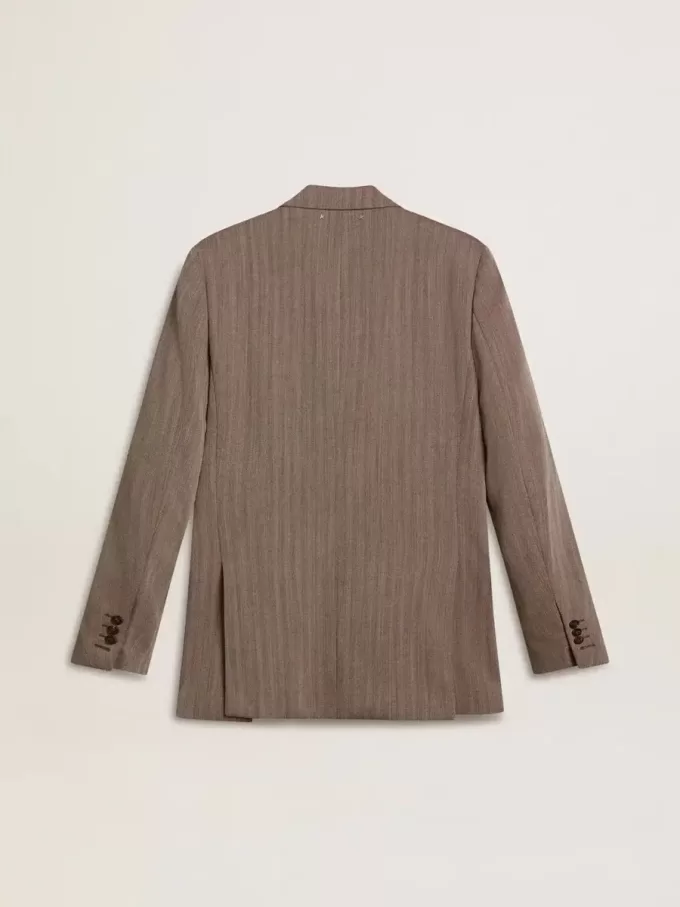 Giacca doppiopetto da uomo in misto lana beige a zig zag Giacca doppiopetto da uomo in misto lana beige a zig zag