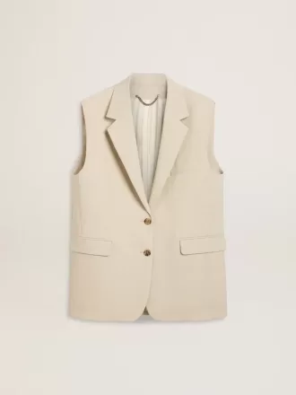 Giacca gilet da donna in misto lana color cachi