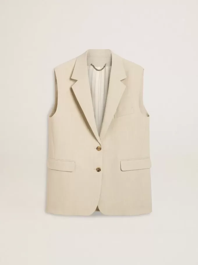 Giacca gilet da donna in misto lana color cachi Giacca gilet da donna in misto lana color cachi