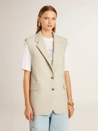 Giacca gilet da donna in misto lana color cachi