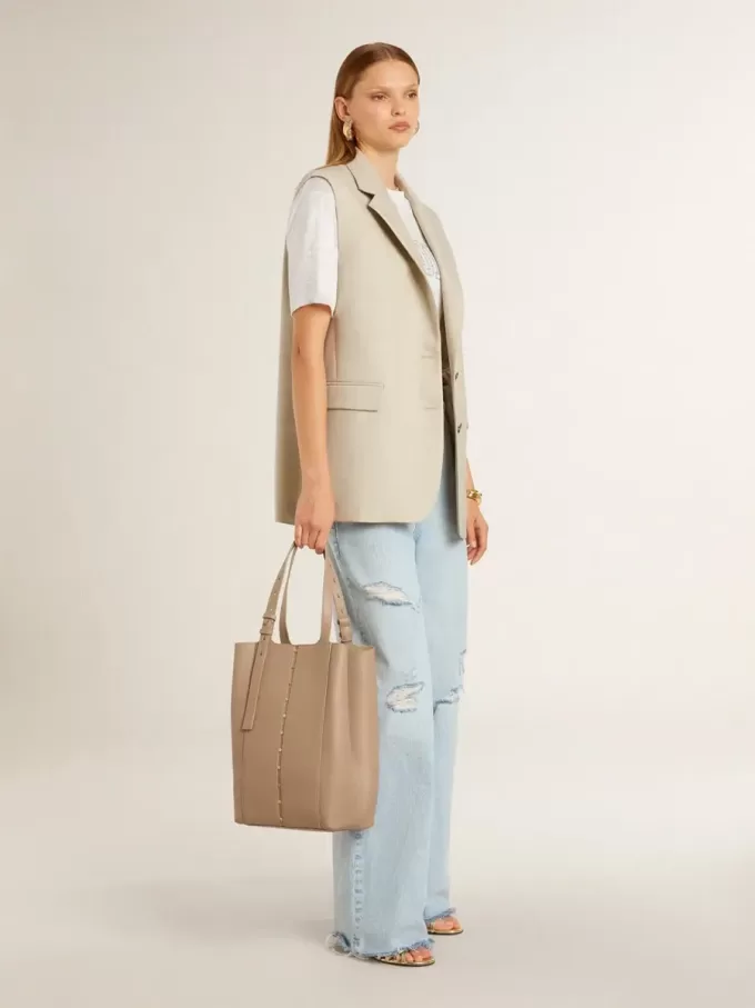 Giacca gilet da donna in misto lana color cachi Giacca gilet da donna in misto lana color cachi