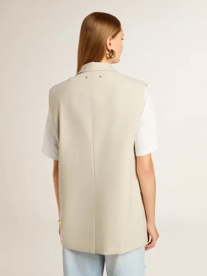 Giacca gilet da donna in misto lana color cachi Giacca gilet da donna in misto lana color cachi
