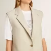 Giacca gilet da donna in misto lana color cachi Giacca gilet da donna in misto lana color cachi