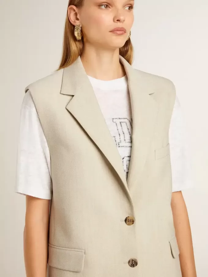 Giacca gilet da donna in misto lana color cachi Giacca gilet da donna in misto lana color cachi