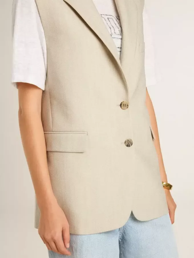 Giacca gilet da donna in misto lana color cachi Giacca gilet da donna in misto lana color cachi
